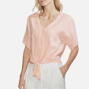 Vince Camuto Pink Tie-Front Button Down Top